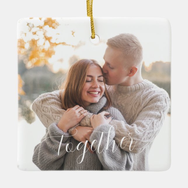 Zusammen zweiseitiges Custom Foto Rustic Holly Pin Keramikornament (Vorderseite)