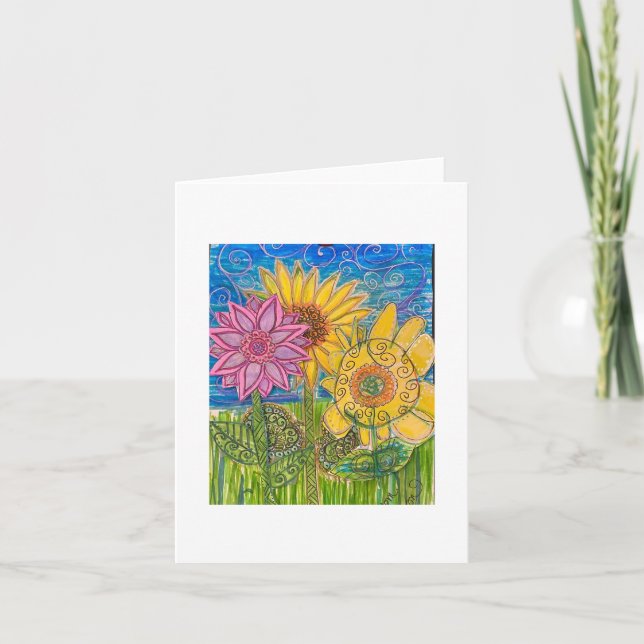 Zusammenarbeit mit Sonnenblumen Karte (Vorderseite)