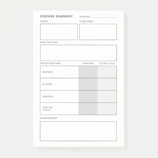 Zusammenfassung der Erkrankung Ärztlicher Krankenp Post-it Klebezettel (Vorderseite)