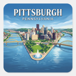 Zusammenfluss der drei Flüsse in Pittsburgh Pennsy Quadratischer Aufkleber