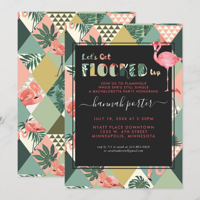 zusammengeschlossen | Flamingo Themed Bachelorette Einladung (Vorne/Hinten)