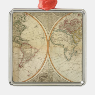 Zusammengesetzte Welthandfarbige Karte Silbernes Ornament