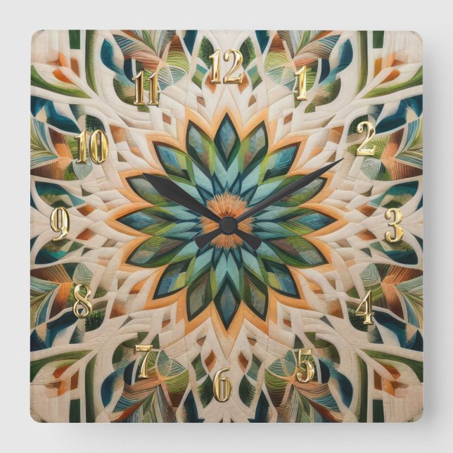 Zusammengestelltes abstraktes Design Quadratische Wanduhr (Vorderseite)