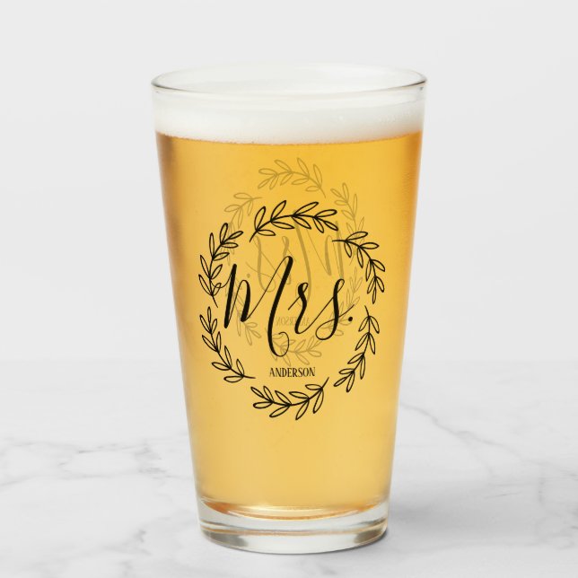 Zusammenpassende Paar-Frau Monogram Wreath Glas (Vorne (Gefüllt))