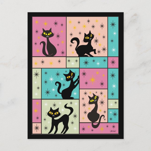 Zusammensetzung mit 5 schwarzen Katzen Postkarte (Vorderseite)