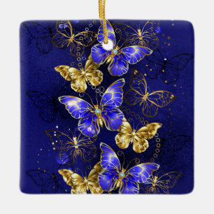 Zusammensetzung mit Sapphire-Schmetterlingen Keramikornament