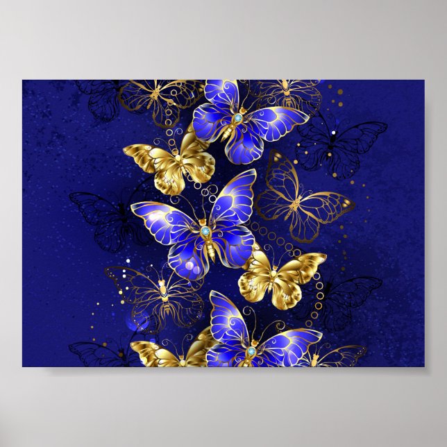 Zusammensetzung mit Sapphire-Schmetterlingen Poster (Vorne)