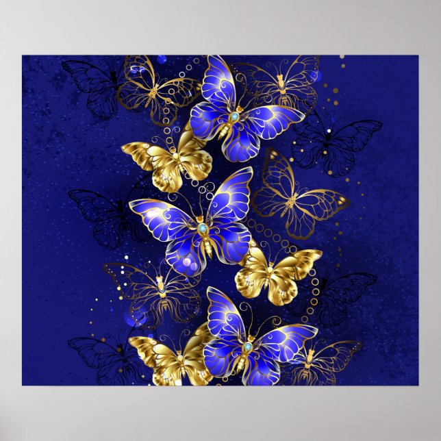 Zusammensetzung mit Sapphire-Schmetterlingen Poster (Vorne)