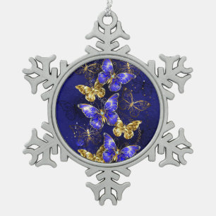Zusammensetzung mit Sapphire-Schmetterlingen Schneeflocken Zinn-Ornament