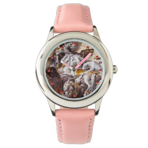 ZUSAMMENSETZUNG MIT TIEREN, HÄNDLER, HUNDEN, HÄNDE ARMBANDUHR