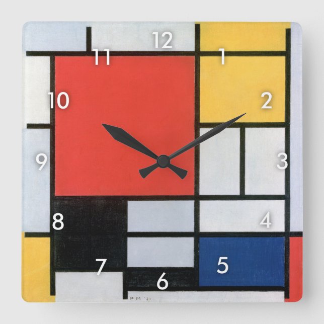 Zusammensetzung, Mondrian Quadratische Wanduhr (Vorderseite)