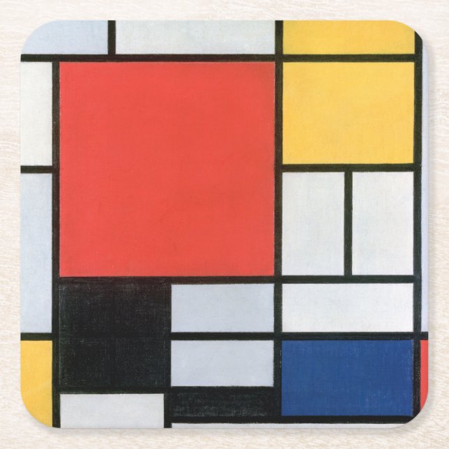 Zusammensetzung Rot, Gelb, Blau, Schwarz, Mondrian Rechteckiger Pappuntersetzer (Vorderseite)