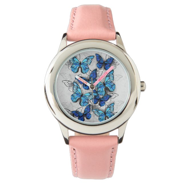 Zusammensetzung von White und Blue Butterflies Armbanduhr (Vorderseite)
