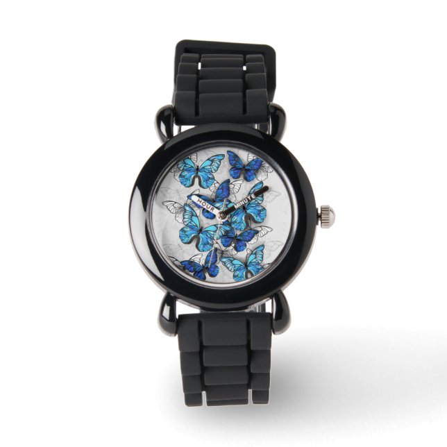 Zusammensetzung von White und Blue Butterflies Armbanduhr (Vorderseite)