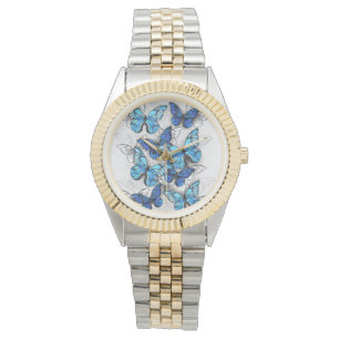 Zusammensetzung von White und Blue Butterflies Armbanduhr