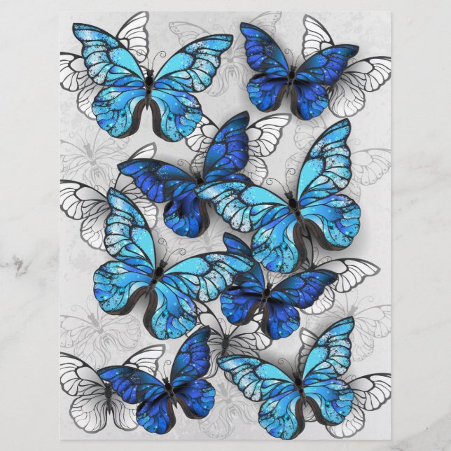 Zusammensetzung von White und Blue Butterflies Briefbogen (Vorderseite)