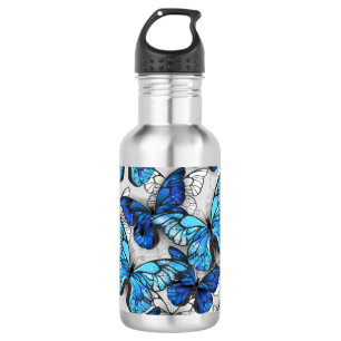 Zusammensetzung von White und Blue Butterflies Edelstahlflasche