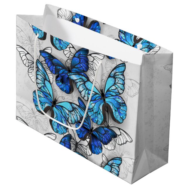 Zusammensetzung von White und Blue Butterflies Große Geschenktüte (Vorderseite Schrägansicht)