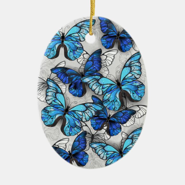 Zusammensetzung von White und Blue Butterflies Keramik Ornament (Vorne)