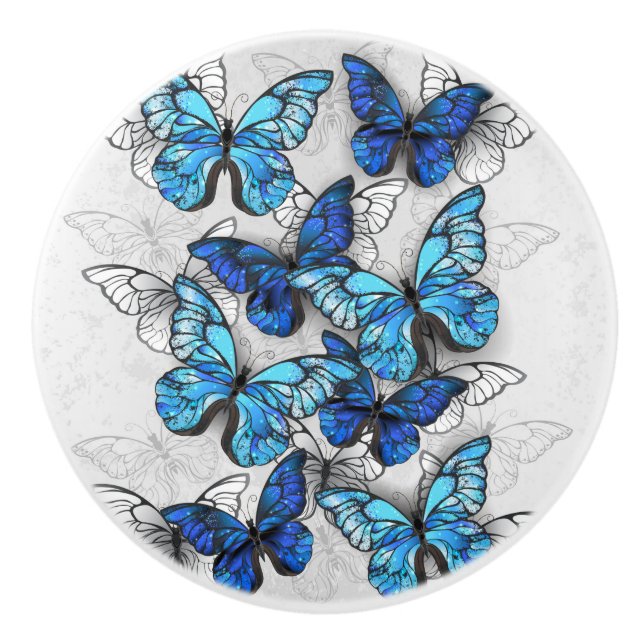 Zusammensetzung von White und Blue Butterflies Keramikknauf (Vorderseite)
