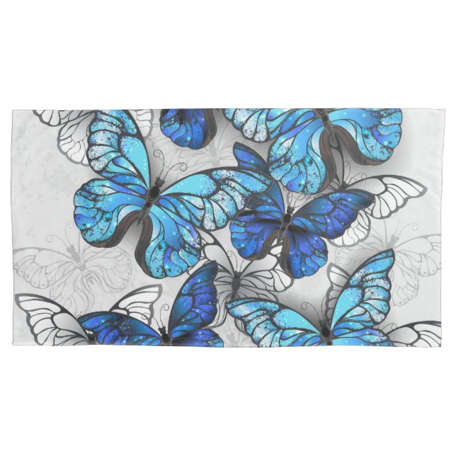 Zusammensetzung von White und Blue Butterflies Kissenbezug (Vorderseite)