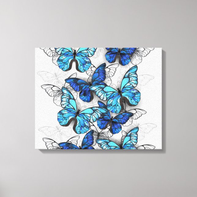 Zusammensetzung von White und Blue Butterflies Leinwanddruck (Vorderseite)