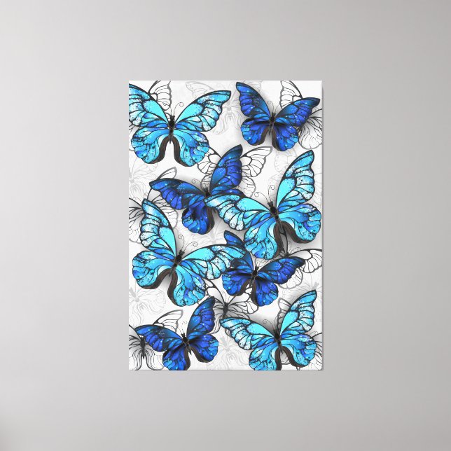 Zusammensetzung von White und Blue Butterflies Leinwanddruck (Vorderseite)