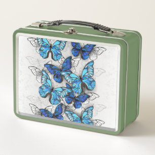 Zusammensetzung von White und Blue Butterflies Metall Brotdose