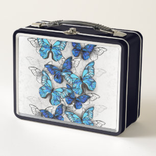Zusammensetzung von White und Blue Butterflies Metall Brotdose