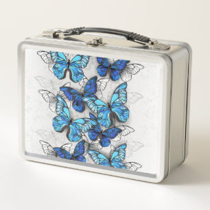 Zusammensetzung von White und Blue Butterflies Metall Brotdose