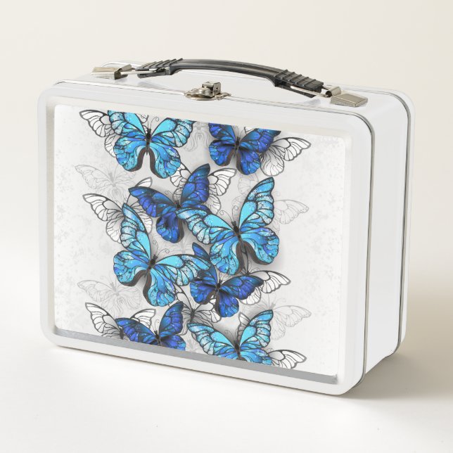 Zusammensetzung von White und Blue Butterflies Metall Brotdose (Vorderseite)