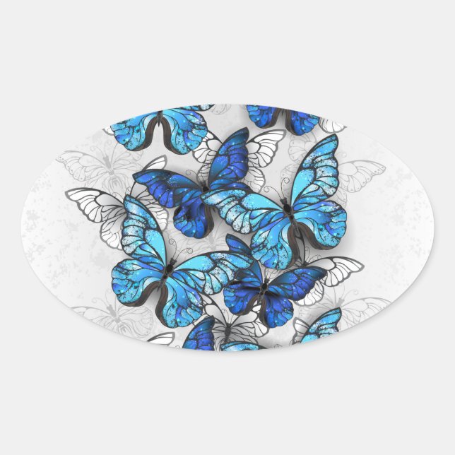 Zusammensetzung von White und Blue Butterflies Ovaler Aufkleber (Vorderseite)