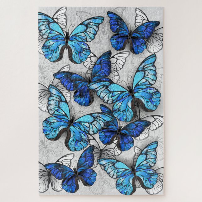 Zusammensetzung von White und Blue Butterflies Puzzle (Vertikal)