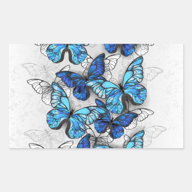 Zusammensetzung von White und Blue Butterflies Rechteckiger Aufkleber (Vorderseite)