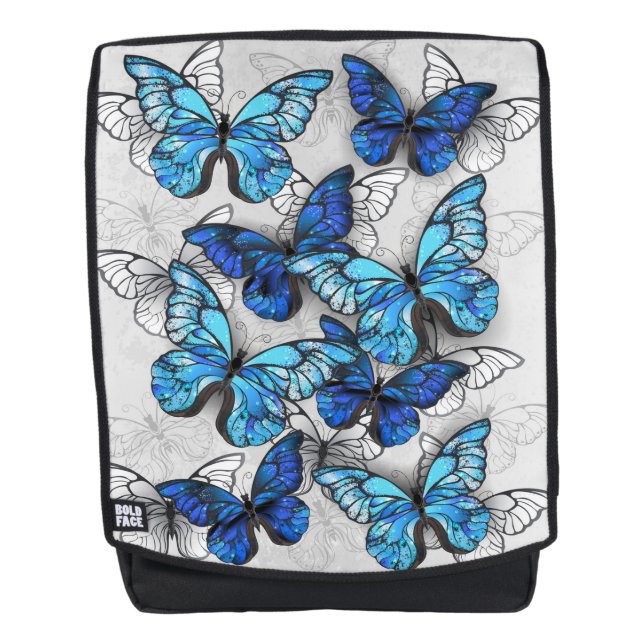 Zusammensetzung von White und Blue Butterflies Rucksack (Vorderseite)