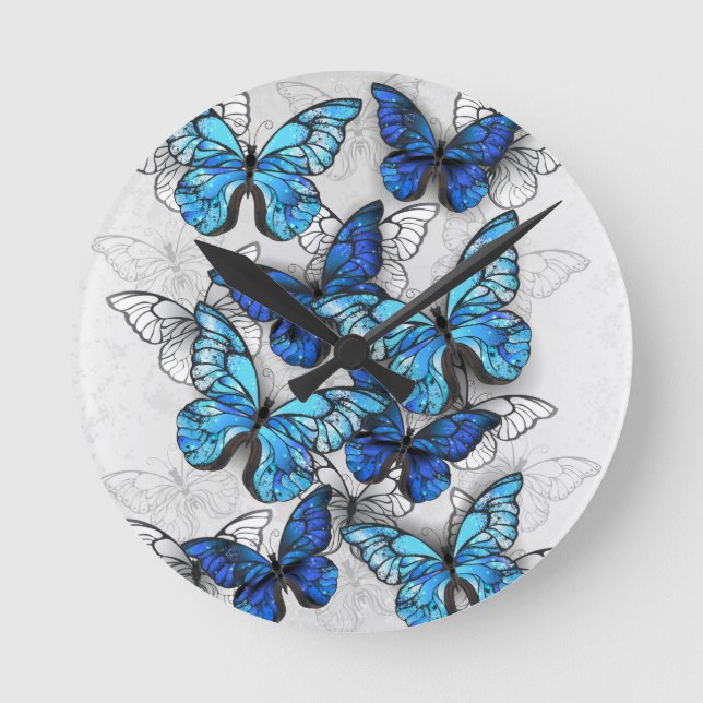 Zusammensetzung von White und Blue Butterflies Runde Wanduhr (Vorderseite)