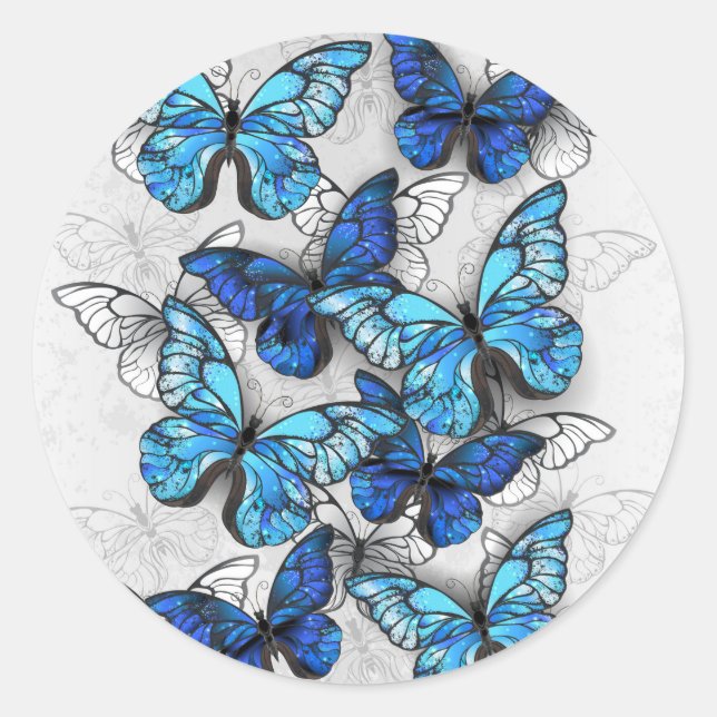 Zusammensetzung von White und Blue Butterflies Runder Aufkleber (Vorderseite)