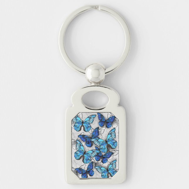 Zusammensetzung von White und Blue Butterflies Schlüsselanhänger (Vorderseite)