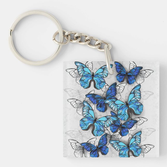 Zusammensetzung von White und Blue Butterflies Schlüsselanhänger (Vorderseite)
