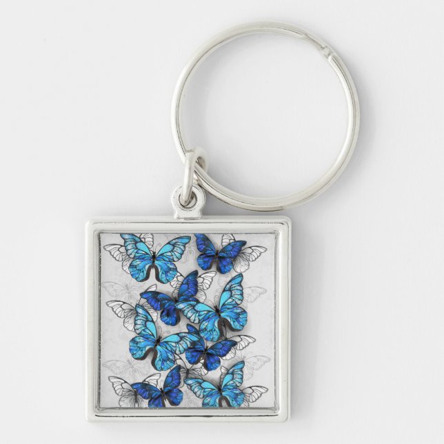 Zusammensetzung von White und Blue Butterflies Schlüsselanhänger (Vorne)