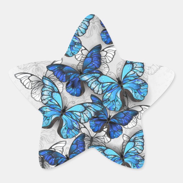 Zusammensetzung von White und Blue Butterflies Stern-Aufkleber (Vorderseite)