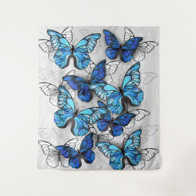 Zusammensetzung von White und Blue Butterflies Wandteppich (Vorderseite)