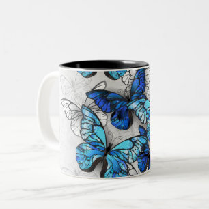 Zusammensetzung von White und Blue Butterflies Zweifarbige Tasse