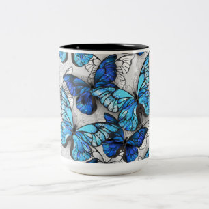 Zusammensetzung von White und Blue Butterflies Zweifarbige Tasse