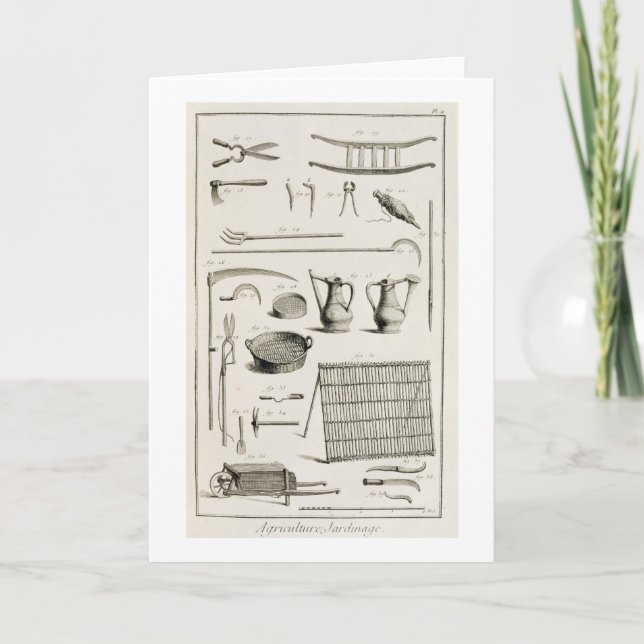 Zusammenstellung der Gartenarbeitwerkzeuge, vom Karte (Vorderseite)