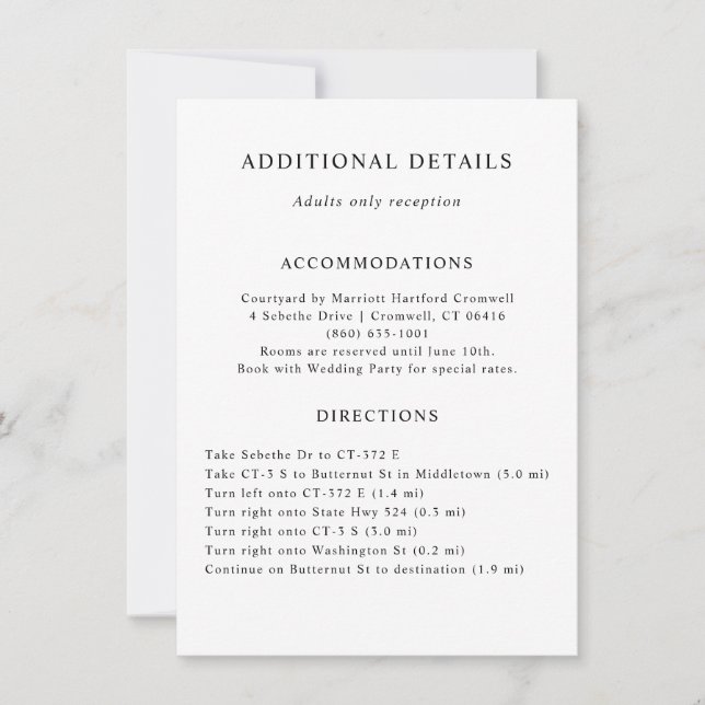 Zusätzliche Details Einsteckkarte Einladung (Vorderseite)