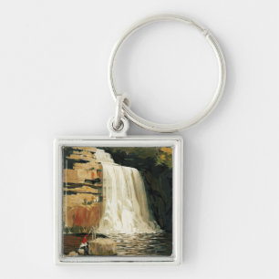 Zuschauer-Aufstieg auf Wasserfall-Eisenbahn-Plakat Schlüsselanhänger