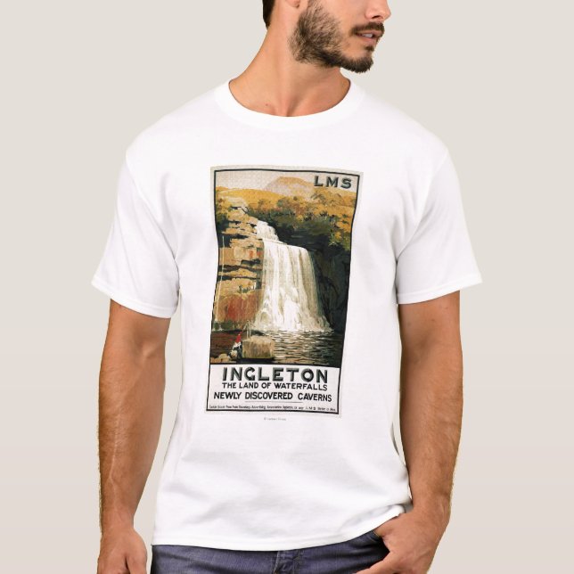 Zuschauer-Aufstieg auf Wasserfall-Eisenbahn-Plakat T-Shirt (Vorderseite)