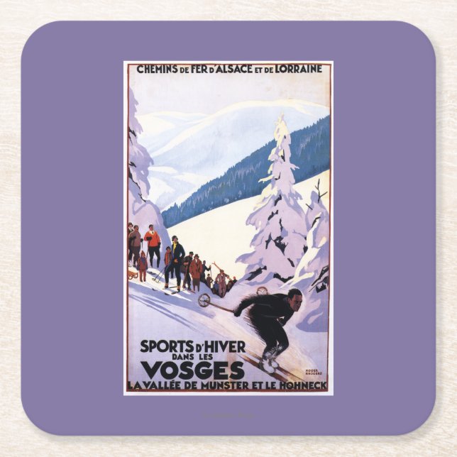 Zuschauer, die Skifahrer-Plakat aufpassen Rechteckiger Pappuntersetzer (Vorderseite)