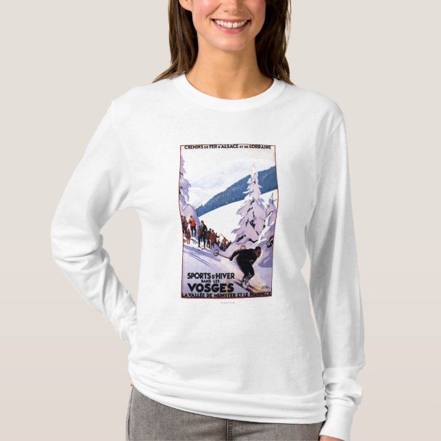Zuschauer, die Skifahrer-Plakat aufpassen T-Shirt (Vorderseite)